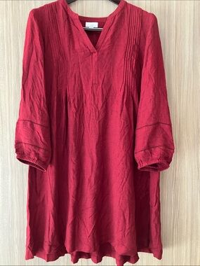 J. Jill Deep Red Linen Pintucked Tunic Size M Lagenlook